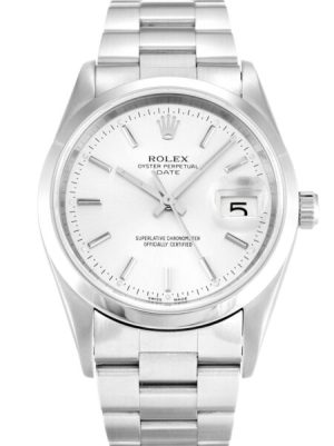 Replica Rolex Oyster Perpetual Date 34mm Silver Dial 15200