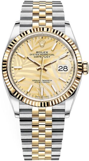 Replica Rolex Datejust 36mm Gold Palm Motif Dial 126233